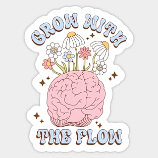 Mental Health Matters Grow With The Flow Floral Brain Groovy Sticker